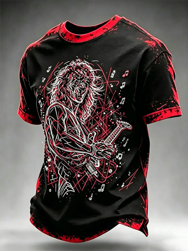 Men's Abstract Art Guitarist Print Casual T-Shirt