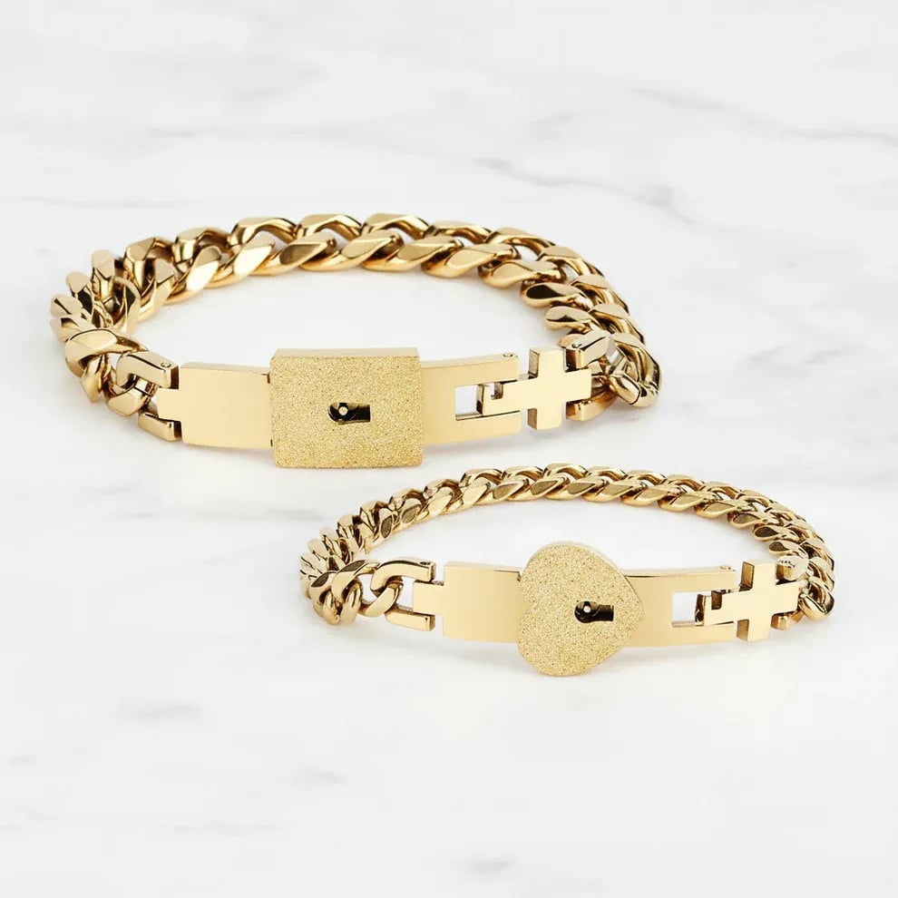 💞 Heart Lock & Key Couple Bracelet Set – A Love That Never Fades