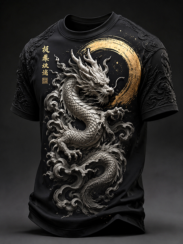 Men's Mysterious Dragon Japanese Art Print Casual T-Shirt