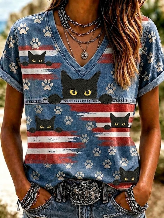 Women's Stars & Stripes Independence Day Short Sleeve Tee 4th of July