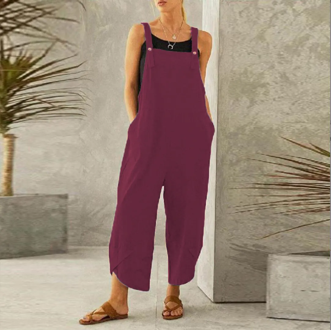 Women's Casual Pure Color Ankle-Length Overalls