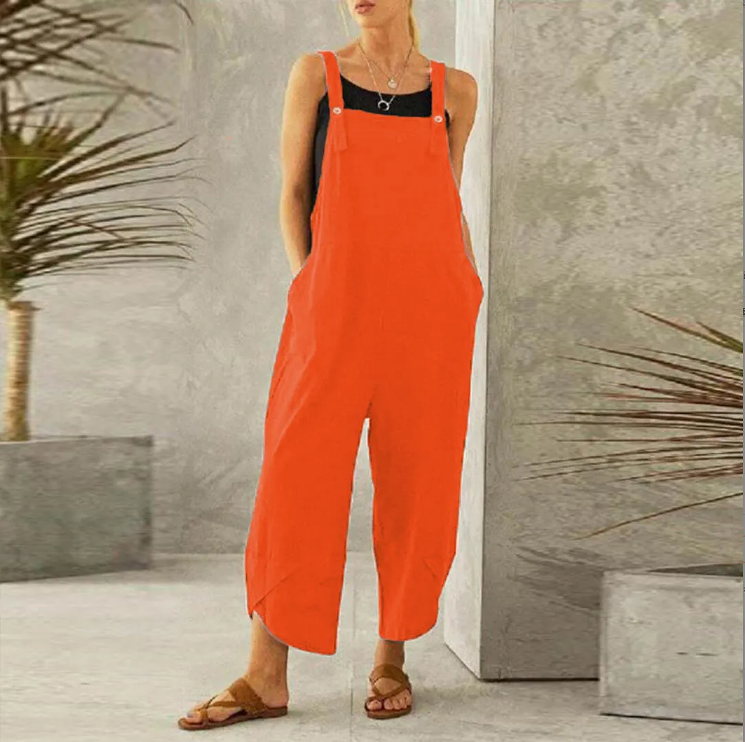 Women's Casual Pure Color Ankle-Length Overalls