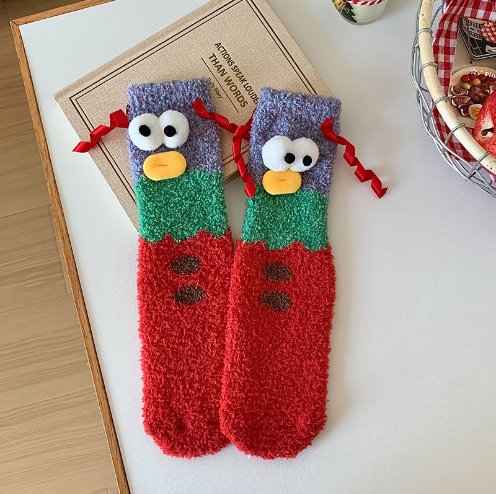 Coral velvet three-dimensional quirky socks