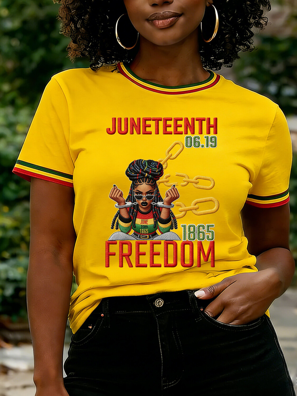 Women's Juneteenth Freedom Black Woman Print Casual T-Shirt