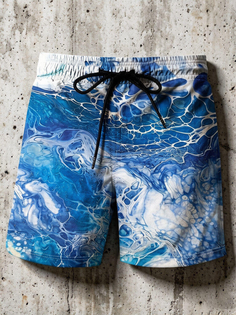 Men's Abstract Water Ripples Print Vacation Shorts