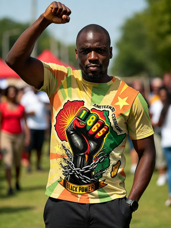 Men's Black Power Juneteenth Celebrating Print Casual T-Shirt