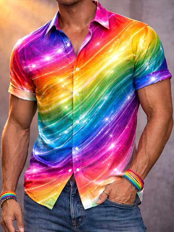 Men's Shimmering Rainbow Stripes Art Print Shirt
