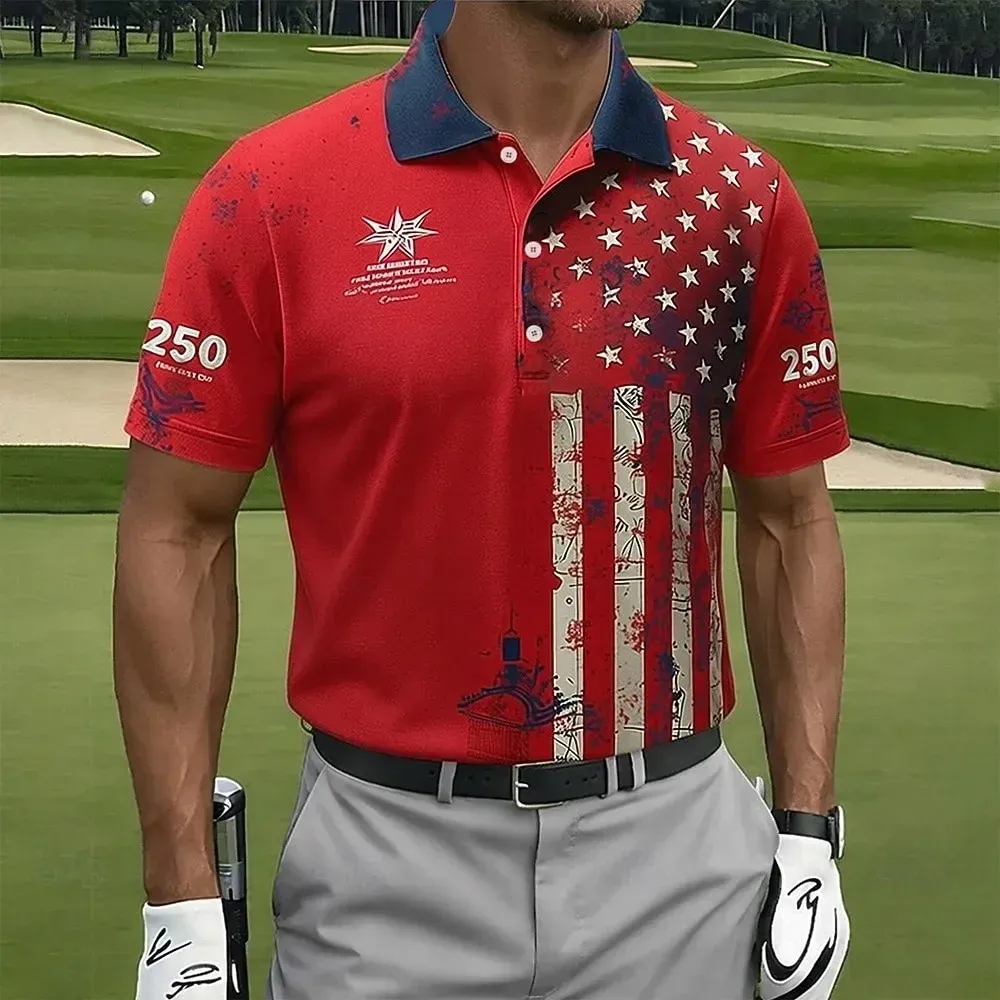 Men's USA Patriotic Golf Polo Shirt | Moisture Wicking American Flag Performance Golf Apparel