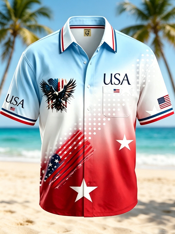 **Stars & Stripes: Men's Gradient USA Eagle Flag Art Print Short Sleeve**