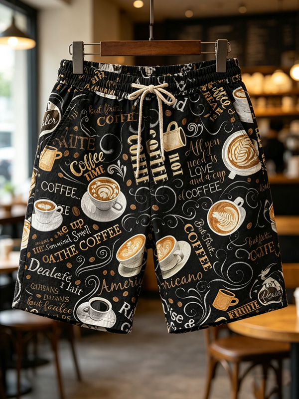 Men's Hot Coffee Graphic Print Casual Shorts
