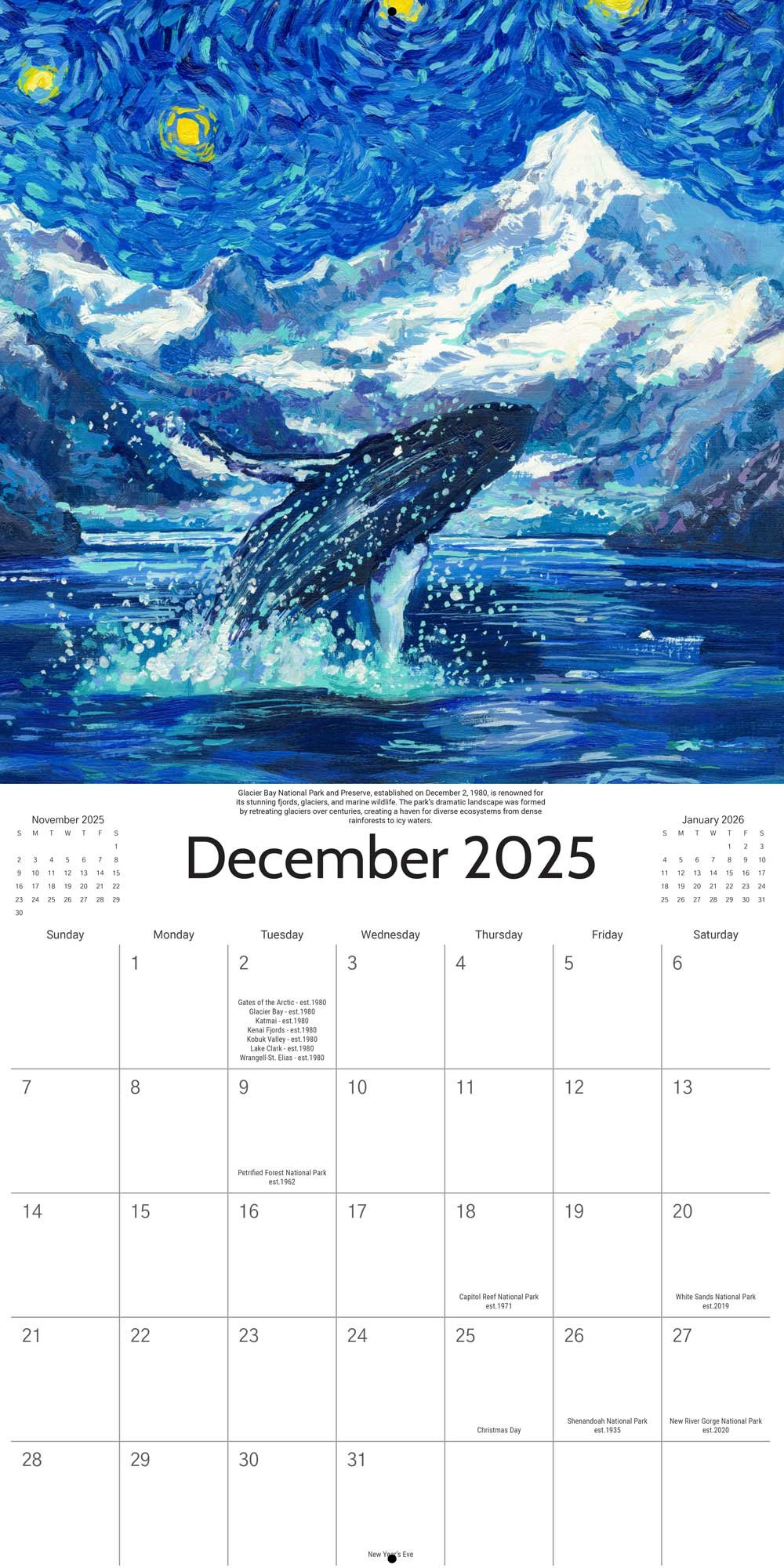 🎨2025 Starry Night National Park Calendar