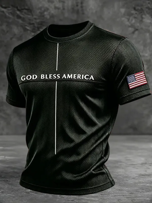Men's God Bless America US Flag Print Casual T-Shirt