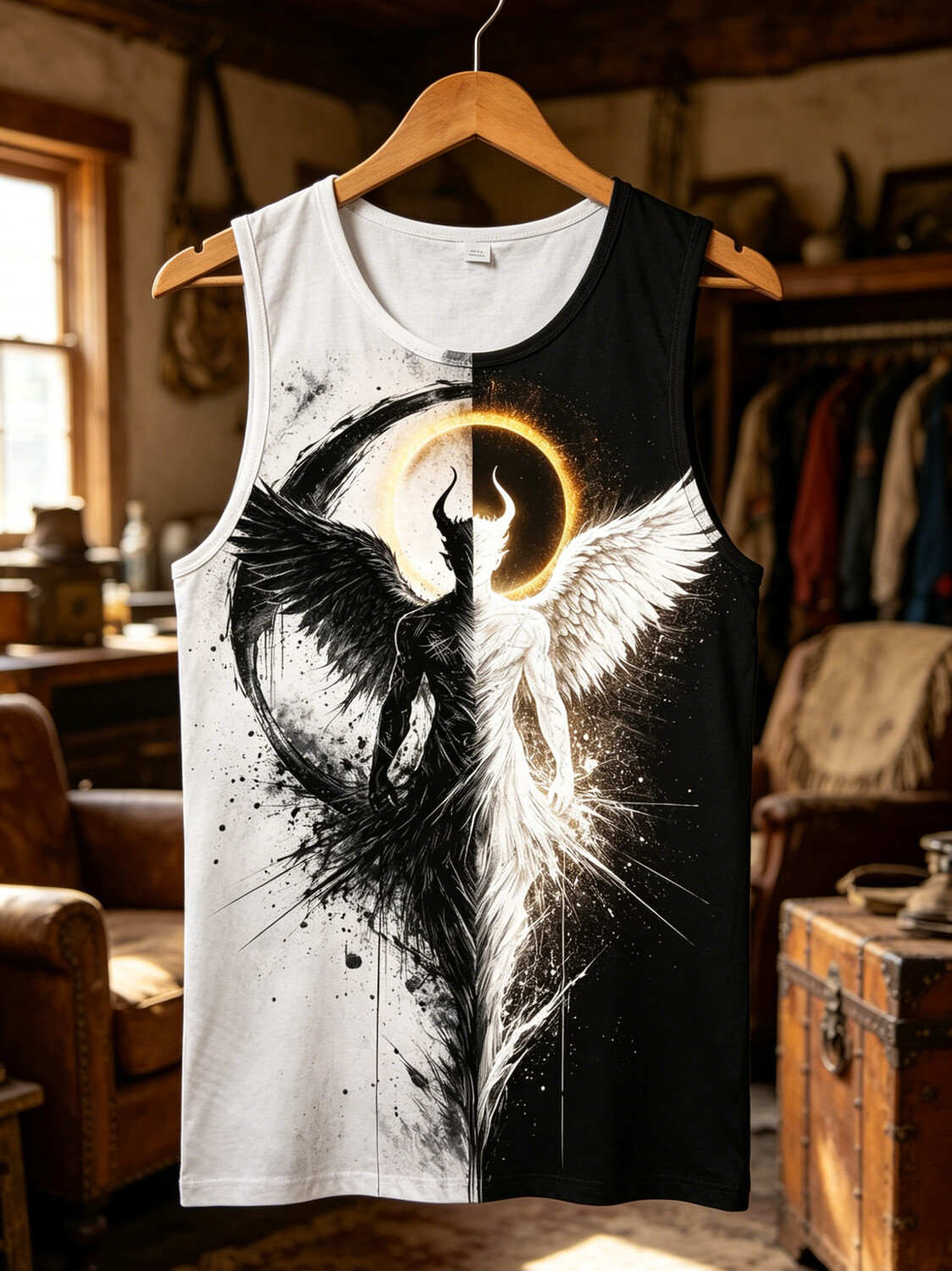 Men's Angels And Demons Mystical Art Print Casual Tank Top