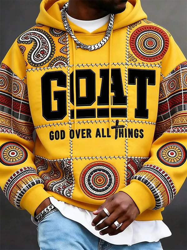 Men'S Goat God Over All Things Faith Art Print Casual Hoodie