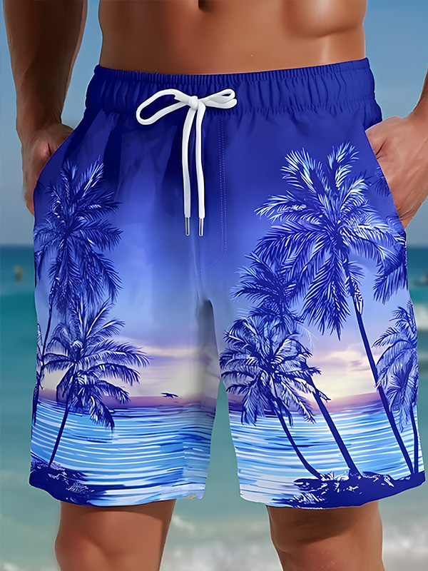 Men's Tropical Palm Tree Art Print Vacation Shorts