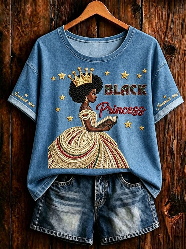 Women's Juneteenth Black Princess Art Print Casual T-Shirt