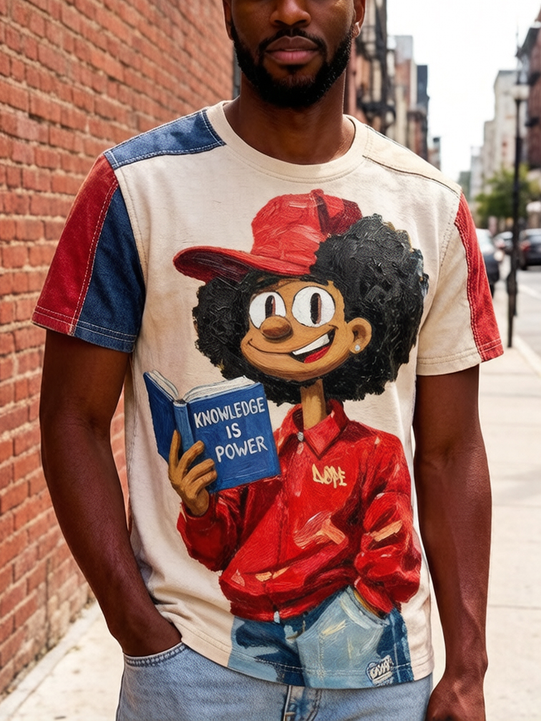 Men's Knowledge Is Power Cartoon Print Casual T-Shirt