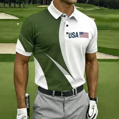 Men's USA Patriotic Golf Polo Shirt | Moisture Wicking American Flag Performance Golf Apparel