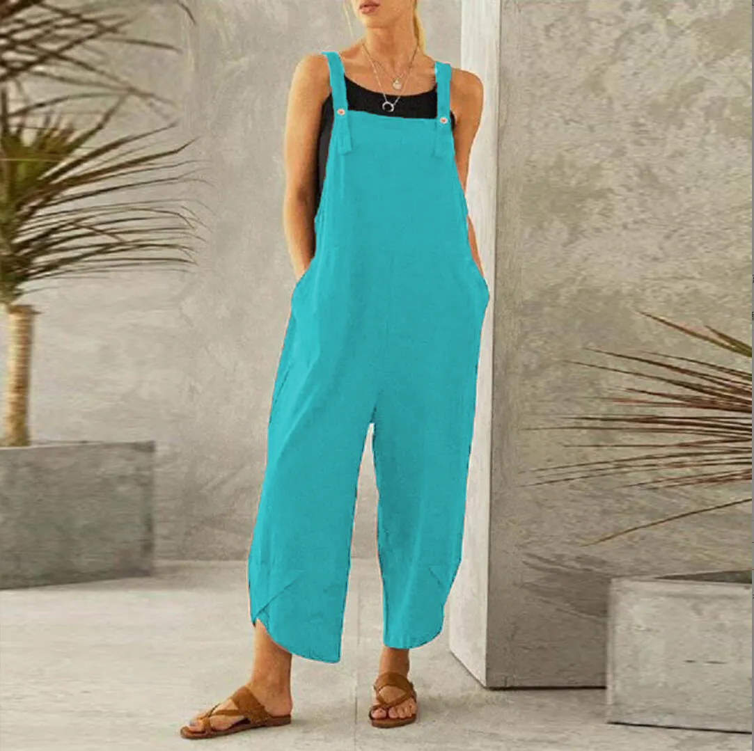 Women's Casual Pure Color Ankle-Length Overalls