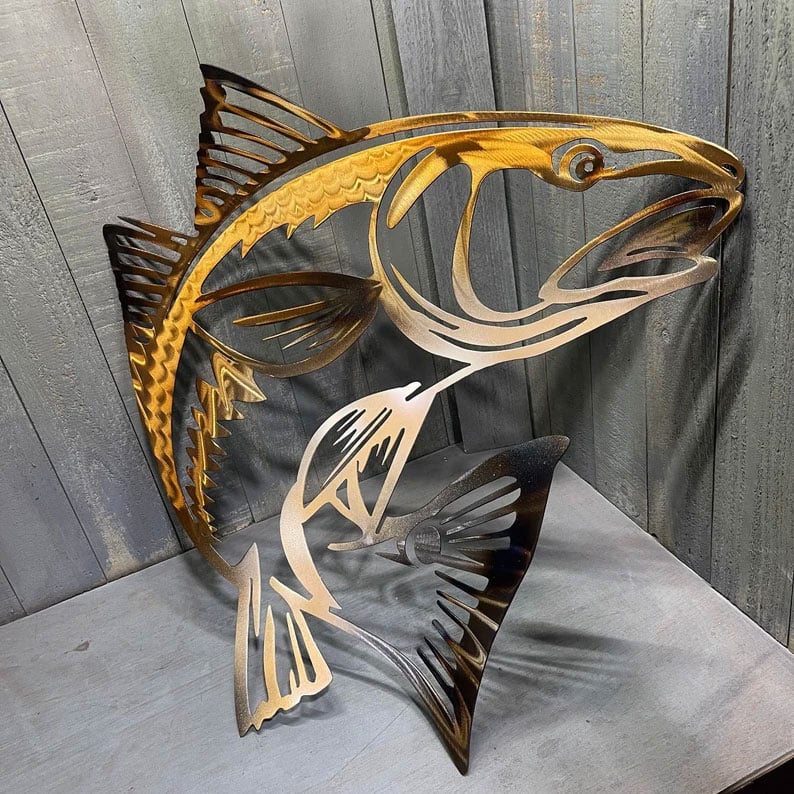 Metal Bass Fish with Hooks Plasma Cut Sign Art Fishing Art Gone Fishing(🔥LAST DAY 49% OFF)
