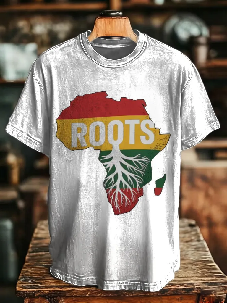 Men's Africa Map Roots Rasta Color Print Cotton Casual T-Shirt