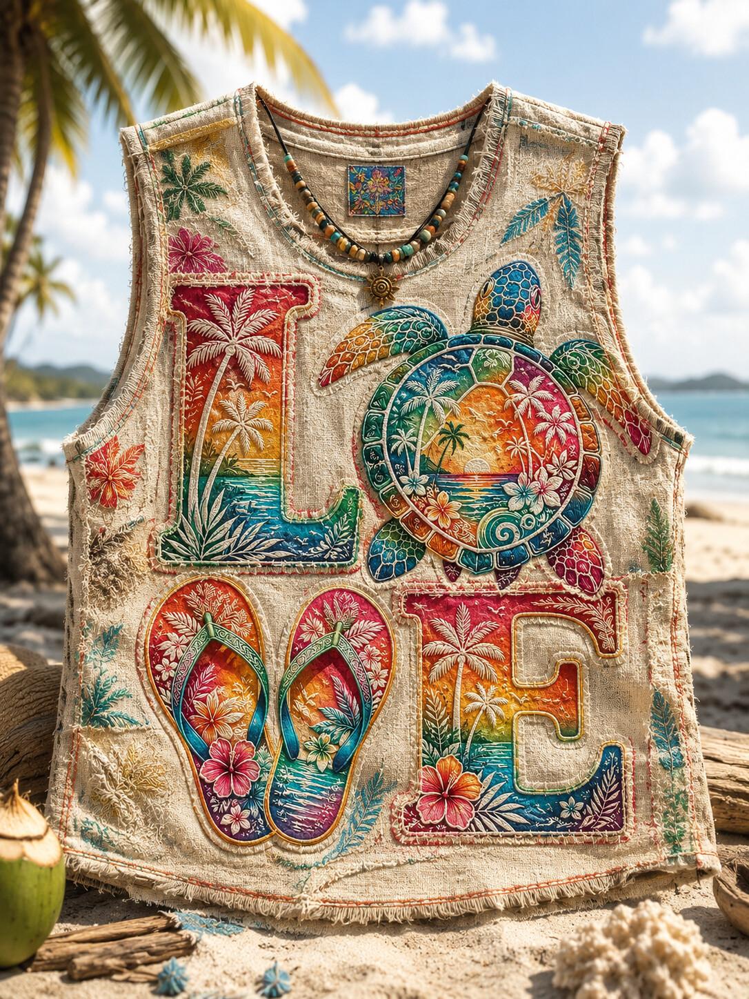 Men's Love Turtle Tropical Art Print Tank Top
