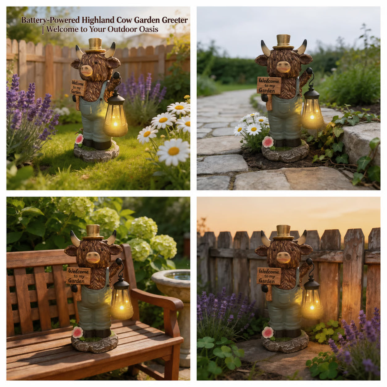 🔥HOT SALE 49% OFF🐮Handcrafted Highland Cow Solar Garden Lantern Statue – Cozy Farmhouse Outdoor Decor