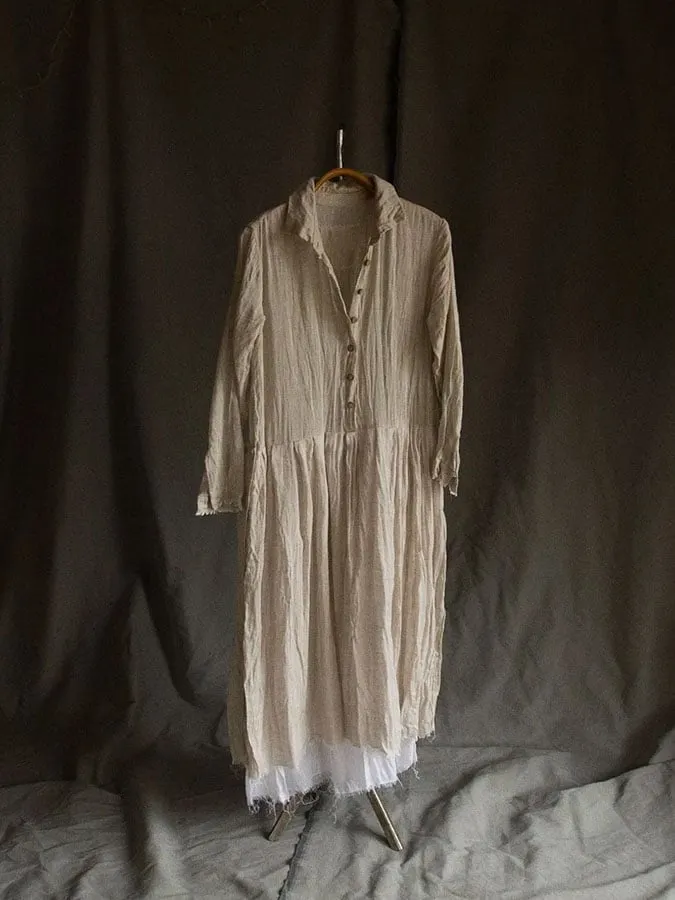 Women'S Casual Vintage Natural Cotton And Linen Dress