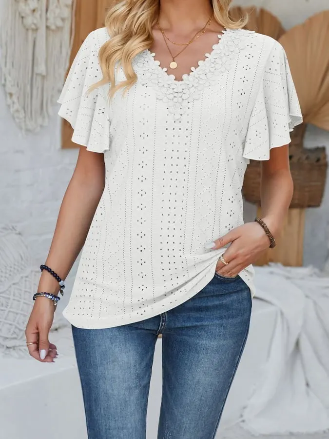 Women's Pure Color New Products Vedic Vedic Sleeve Pure Loose T -Shirt