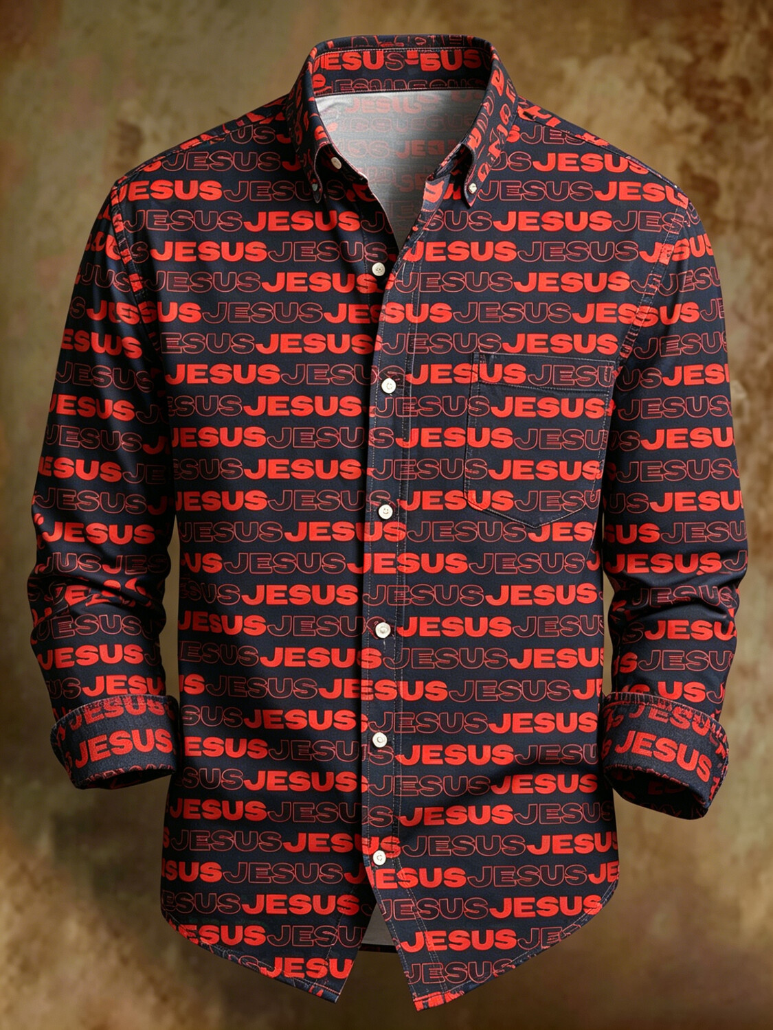 Men's Jesus Letter Print Long Sleeve Shirt