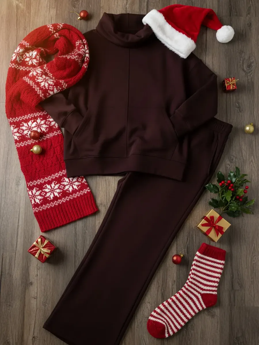 Women's Casual Turtleneck Sweatshirt And Pants Two-piece Set