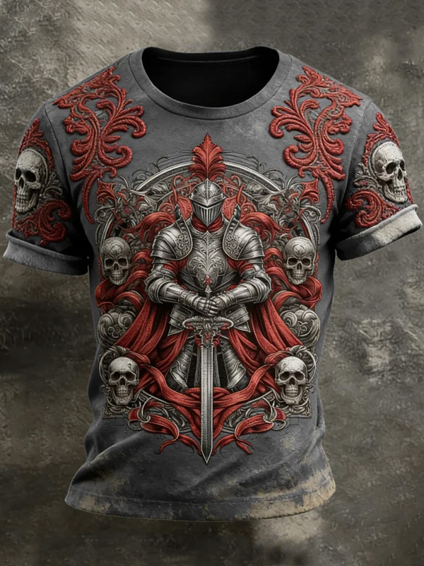 Men's Mysterious Retro Warrior Art Print Casual T-Shirt