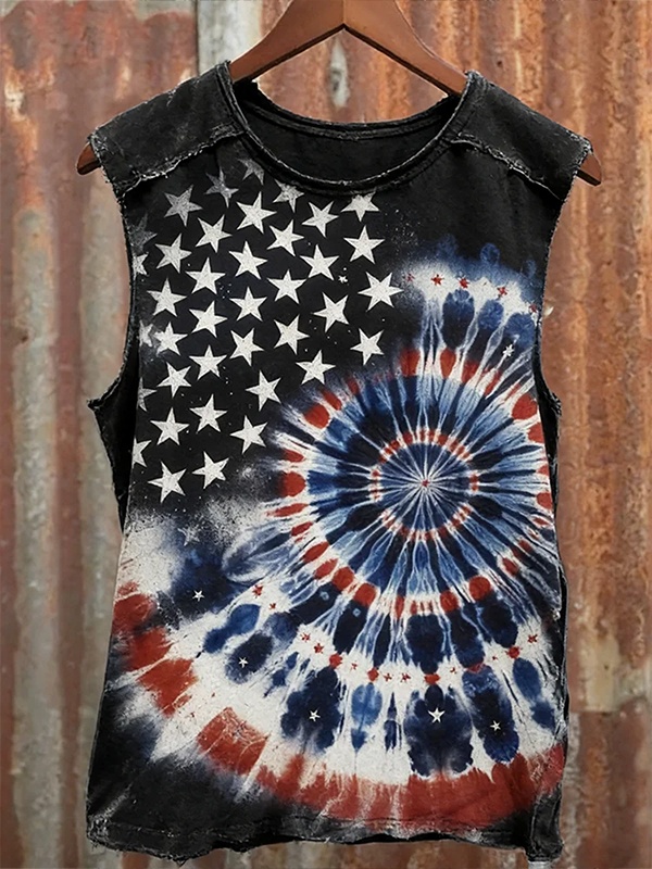 Men's American Flag Tie Dye Independence Day Print Tank Top