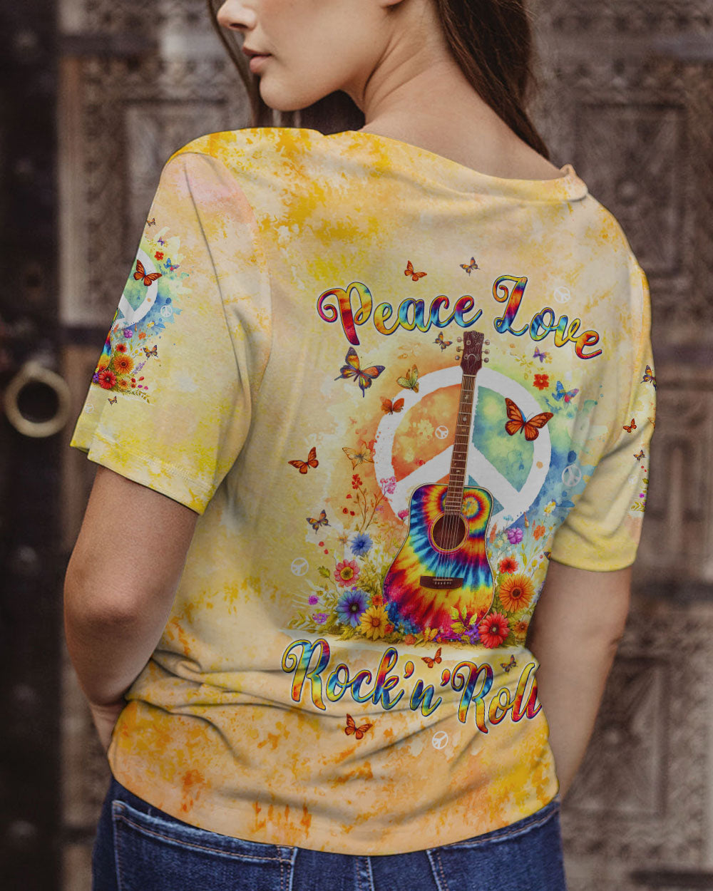 PEACE LOVE ROCK'N ROLL GUITAR ALL OVER PRINT - TLTW2705245