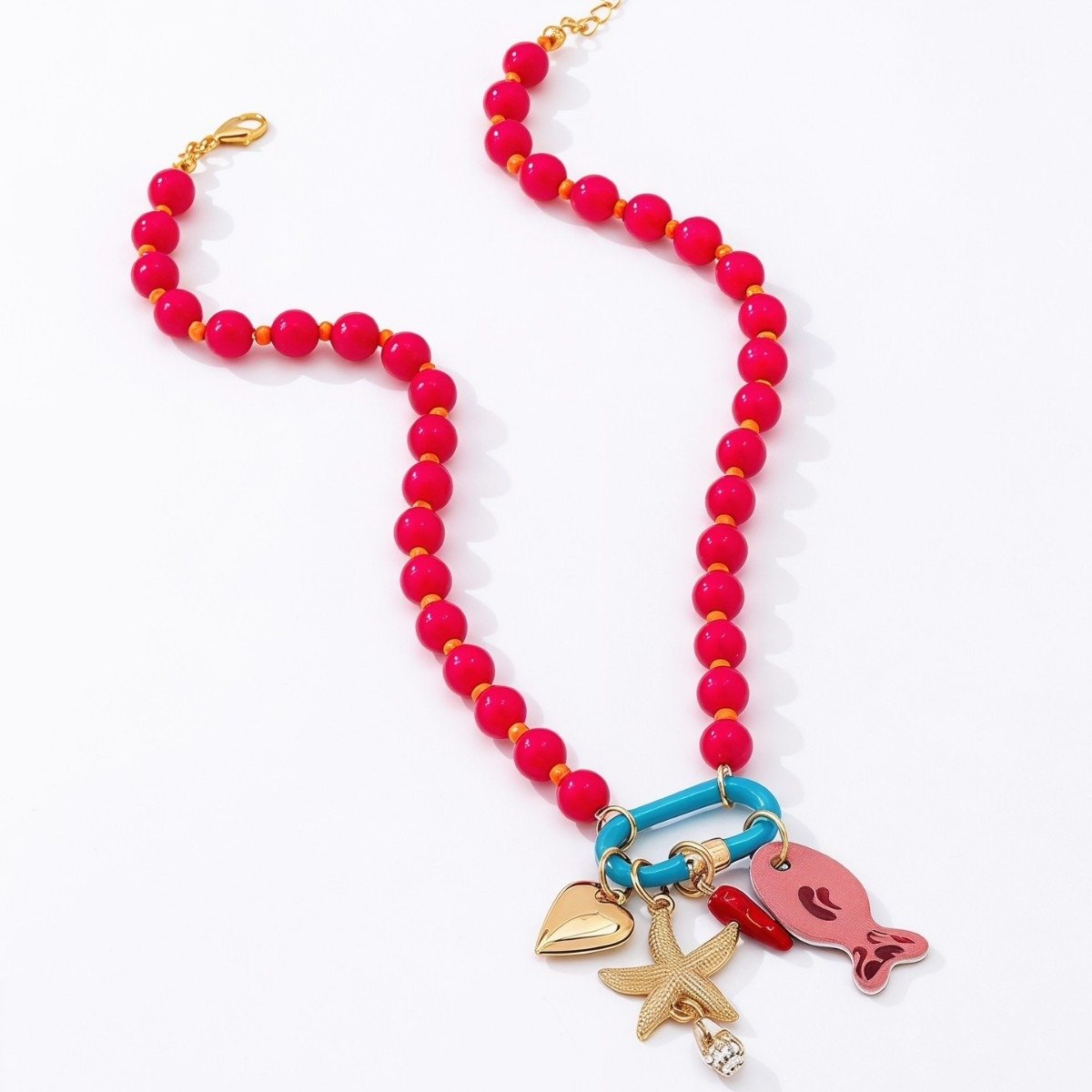 🌈✨3pc Summer Layered Beaded Dopamine Necklace Set 🦀Colorful Fish and Starfish Charms🐠