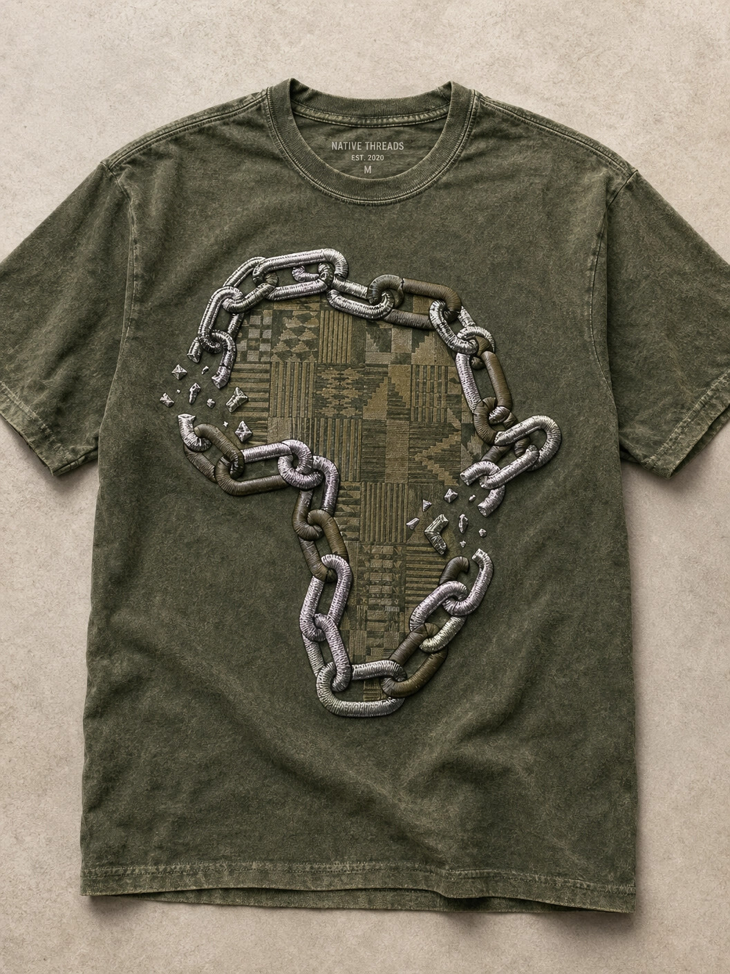 Men's Vintage Washed Chain-Breaking Map Print T-Shirt