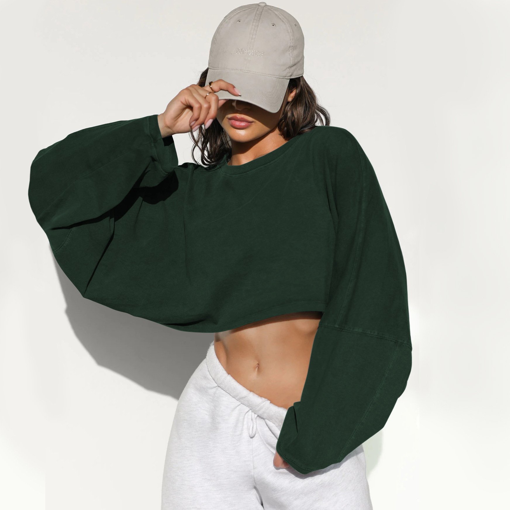 🔥LAST DAY 49% OFF - Women Long Sleeve Cropped Sweatshirt Oversized Crew Neck Workout Tops