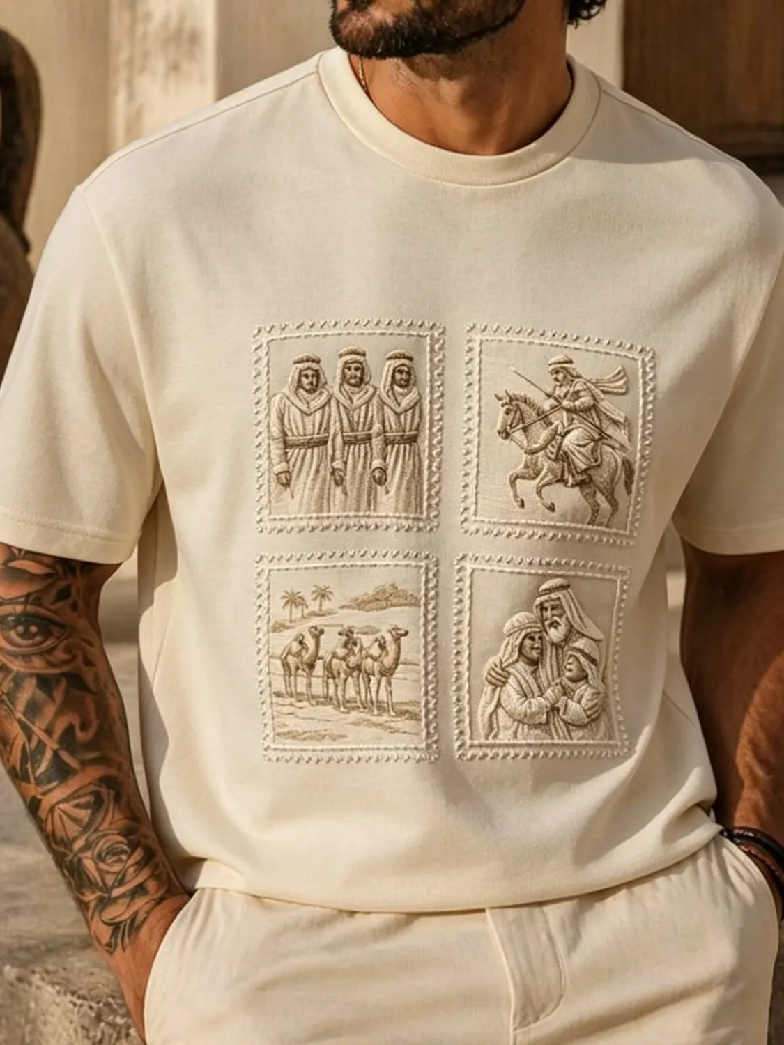 Men's Vintage Arabian Desert Stamp Art Print T-Shirt