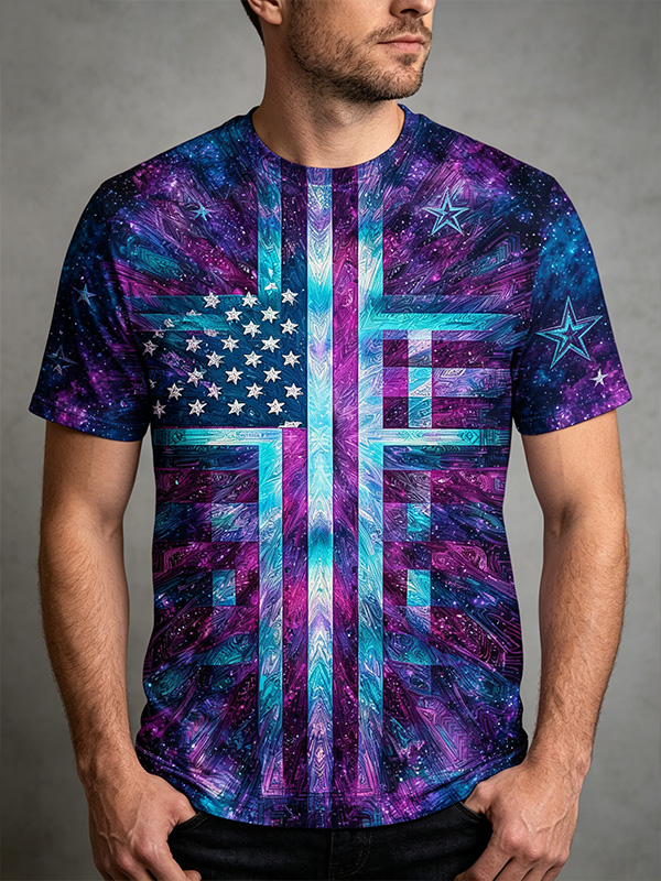 Men's Independence Day Starry Sky Art Print T-Shirt