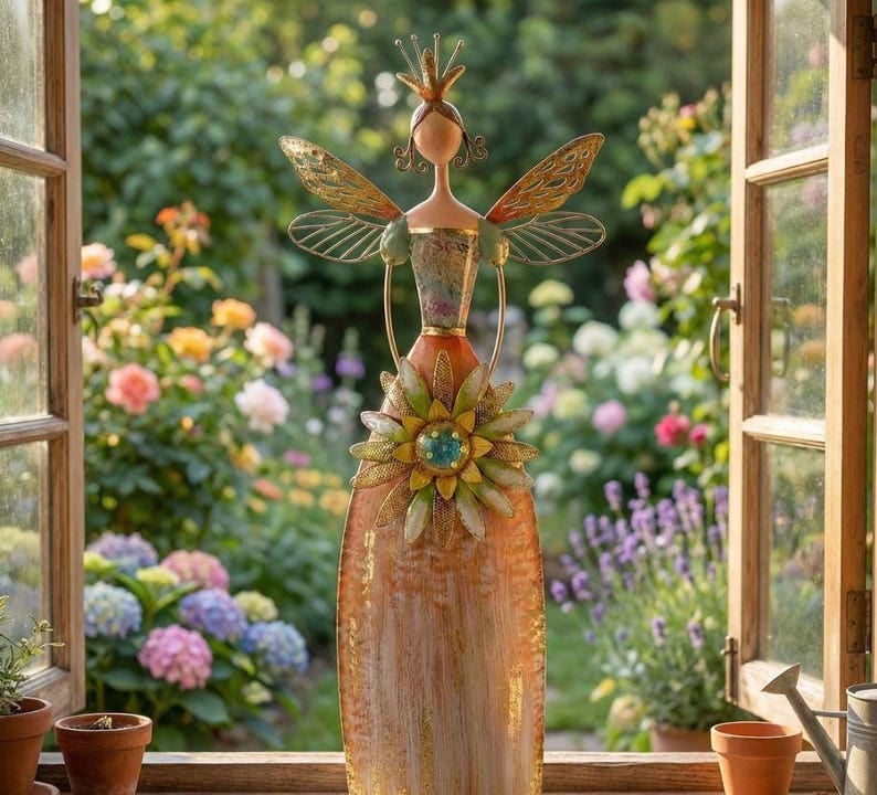 Whimsical Fairy Garden Metal Statues – Enchanted Angel Decor
