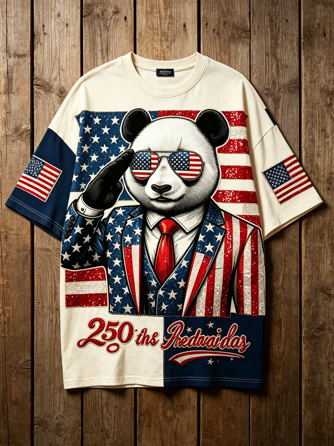 Men's Independence Day USA Flag Panda Print Casual T-Shirt
