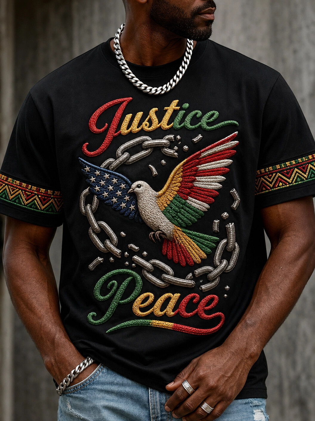 Men's Justice and Peace Breaking Every Chain Print Casual T-Shirt