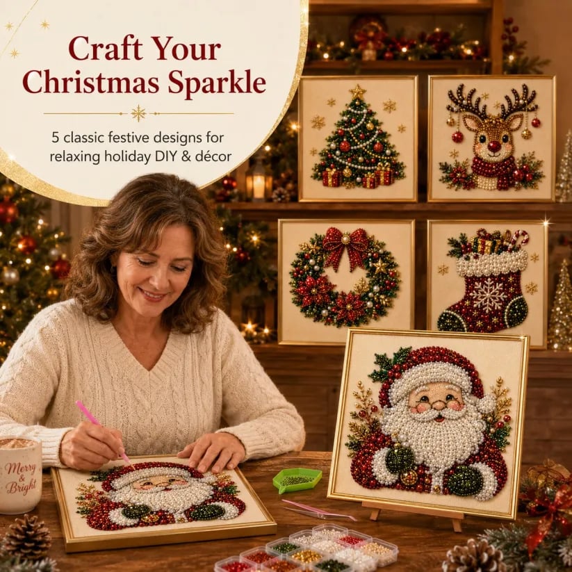 🧘Relaxing & Beginner-Friendly - 🎨💎DIY Christmas Pearl Diamond Painting Art Kit✍️