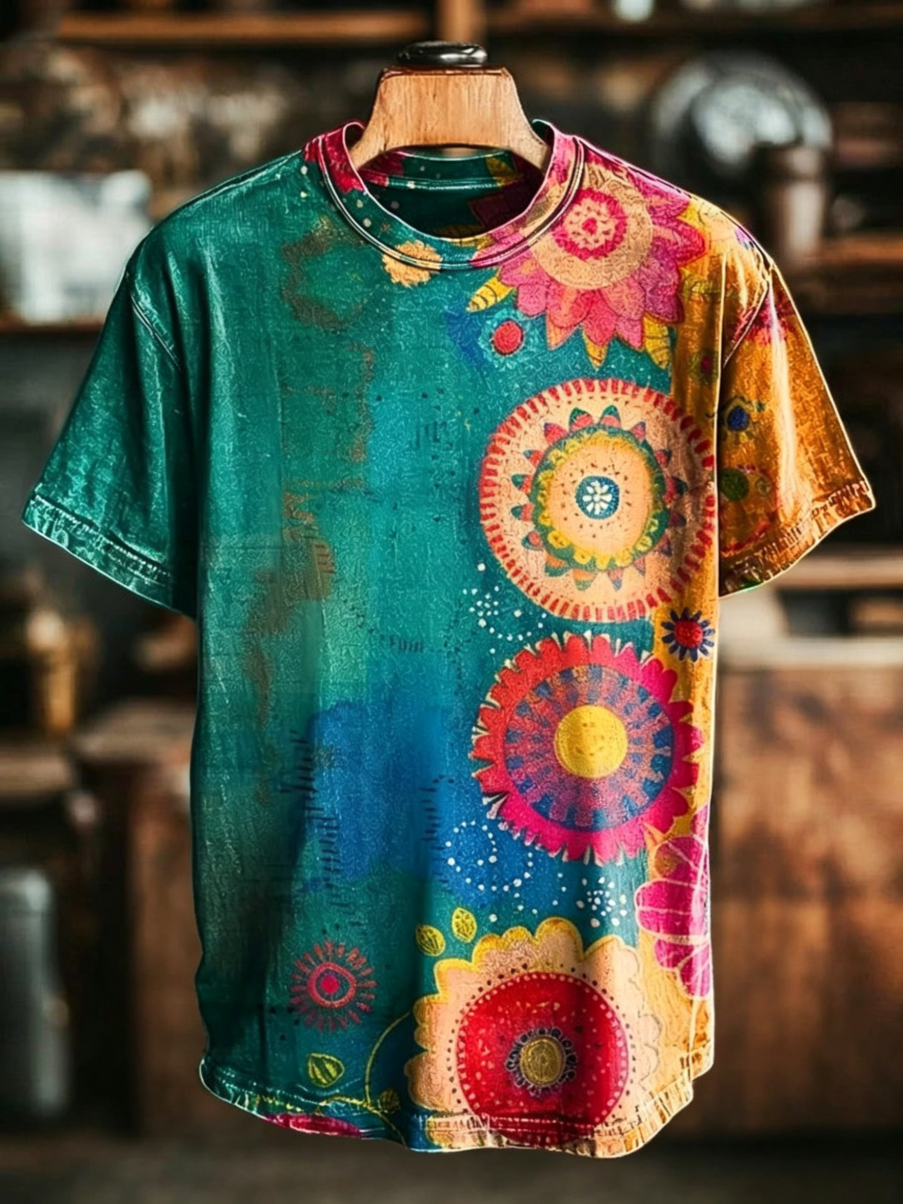 Men's Colored Geometric Art Print Casual T-Shirt