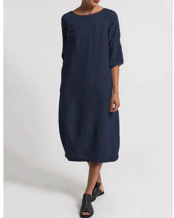 Women Linen Cotton Plus Size Dresses Daytime Solid Dresses