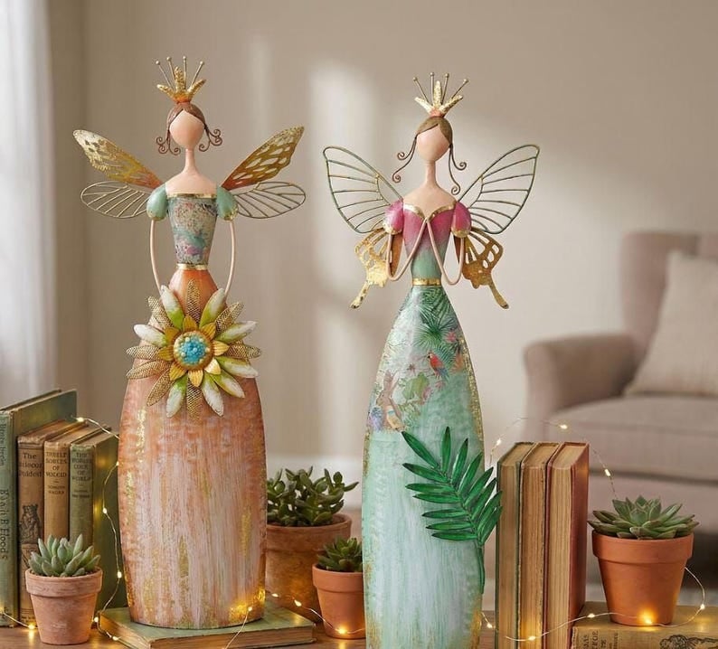 Whimsical Fairy Garden Metal Statues – Enchanted Angel Decor