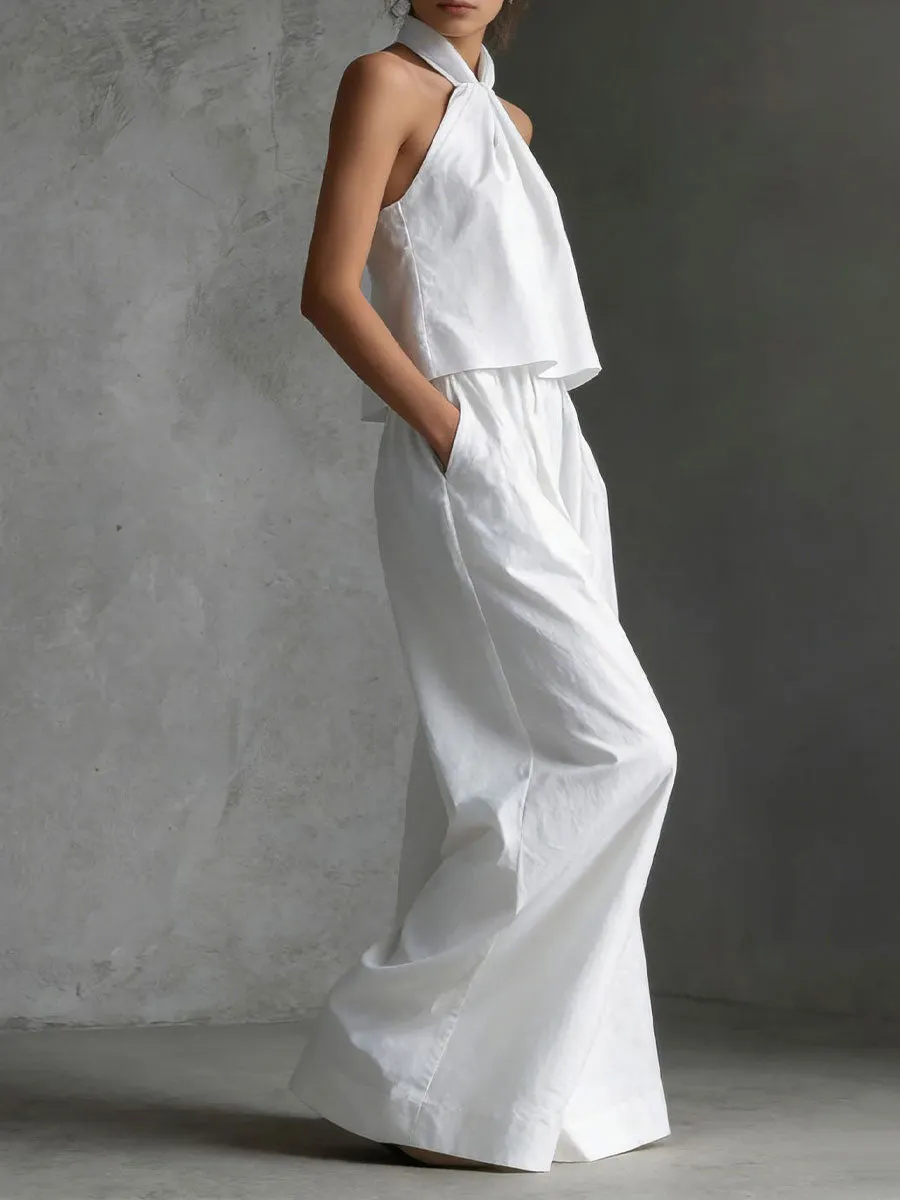 Women's Casual Sleeveless Top & High-waisted Wide-leg Pants Two-piece Set