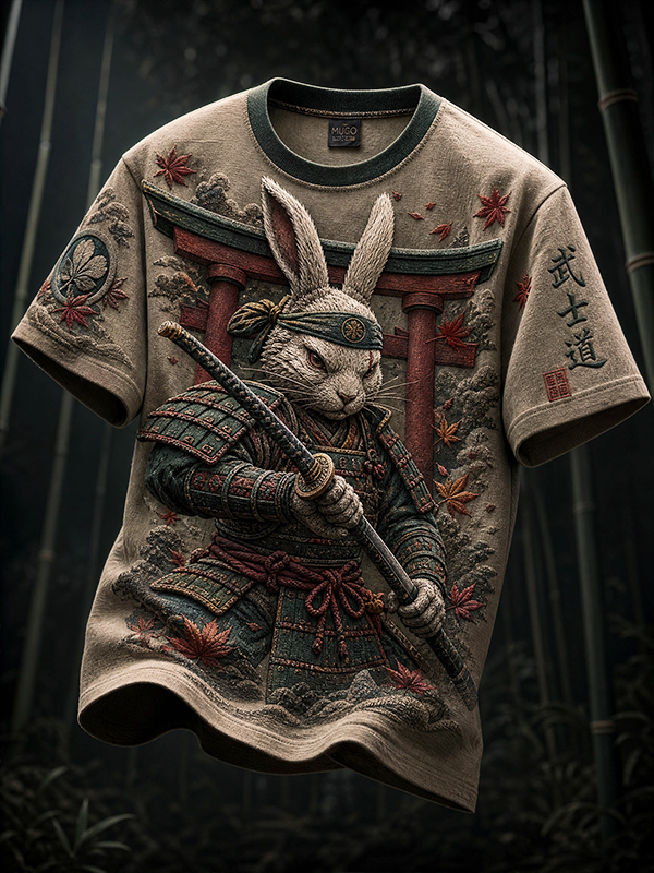 Men's Rabbit Samurai Sword Dance Print T-Shirt