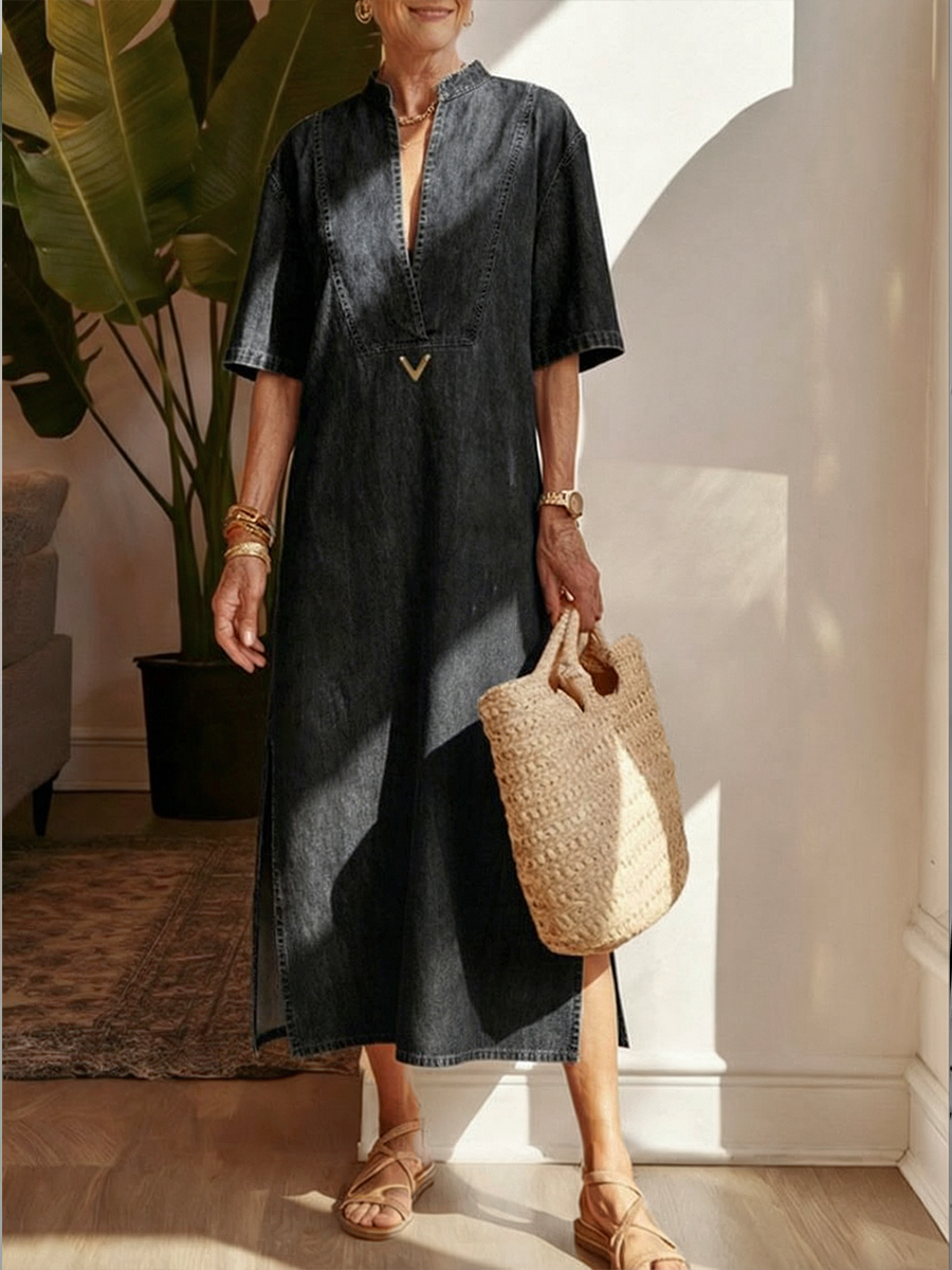Women's V-neck Denim Cotton Dress
