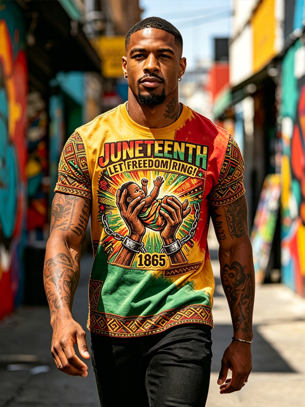 Men's Juneteenth Let Freedom Ring Tie-Dye Art Print T-Shirt